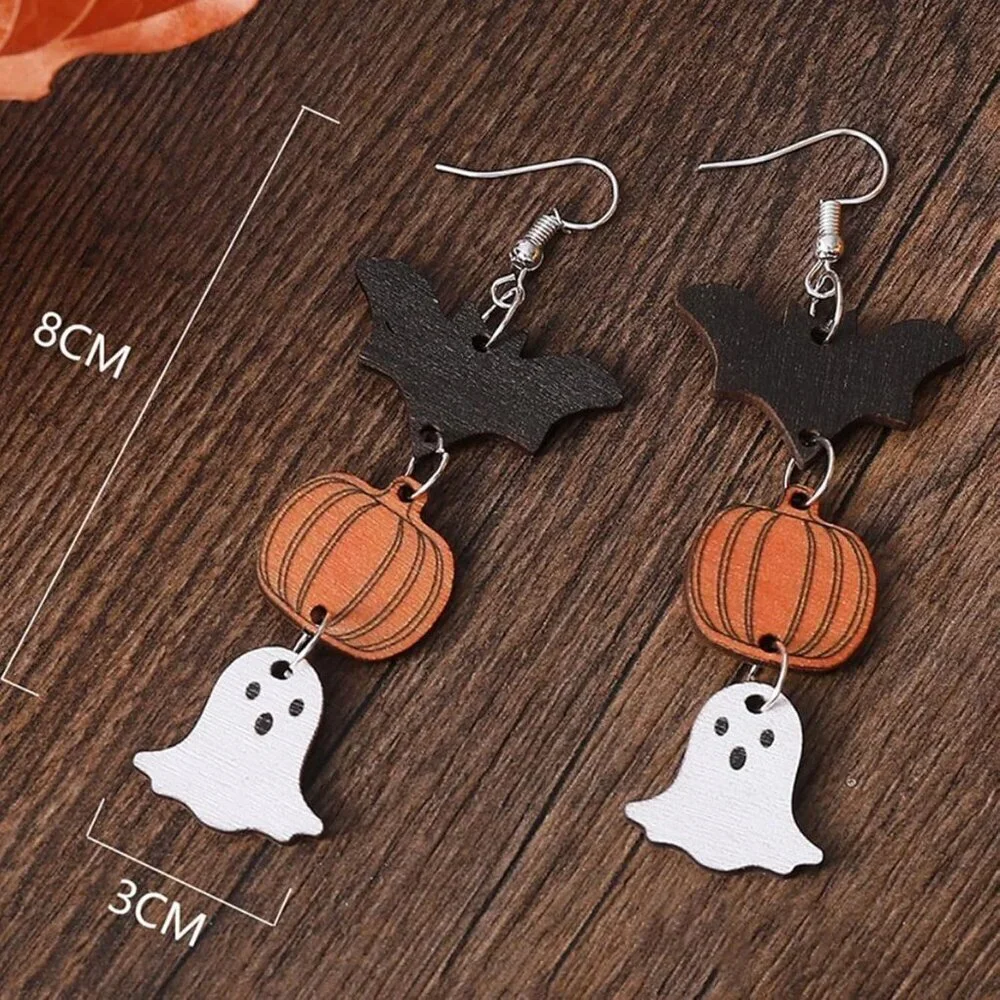 Women's Bat Pumpkin Ghost Halloween Black Bat Dangle Earrings Boo Cute Pumpkin
